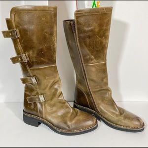 Fly London Olive Distressed Buckle Boots Green